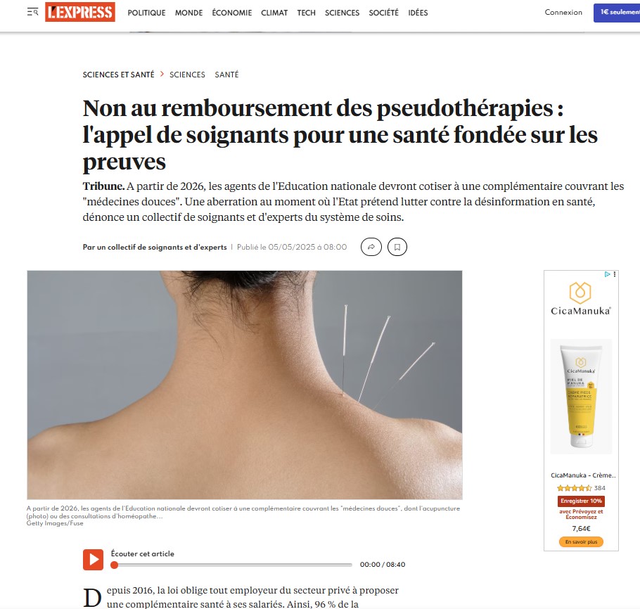 screen de la tribune publiée dans le journal L'Express du 05/05/2025